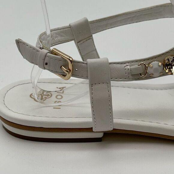 ISOLA Sandal Women’s Size 10 White Leather Rhinestone Thong Slingback Flat - Picture 8 of 14